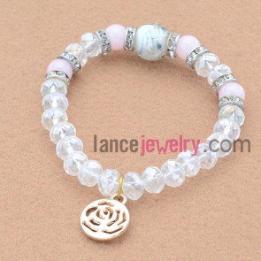 Fantastic stone bead bracelet with nice rhienstone and alloy pendant.