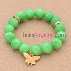 Nice rhinestone deocrated bead bracelet with sweet  butterfly pendant.