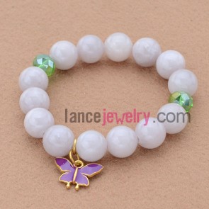 Fashion stone material bead bracelet with butterfly pendant.