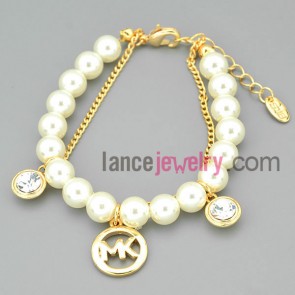 Fashion big  beads chain link bracelet  