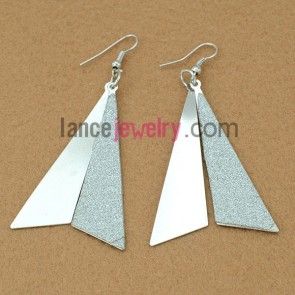 Trendy earrings with big size iron triangle model pendant decorated pearl powder