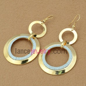 Shiny earrings with cute iron hollow ring pendant decorated pearl powder