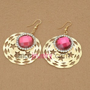 Sweet earrings with iron star model  pendant decorated rhinestone and pink acrylic bead