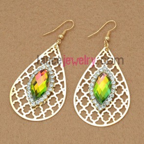 Charming earrings with hollow iron  pendant decorated rhinestone and multicolor acrylic bead 