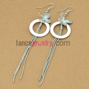 Romantic earrings with cute iron butterfly pendant decorated shiny pearl powder and ring