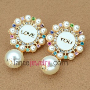 Sparking drop earrings with nice rhinestone & beads