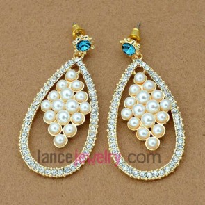 Unique rhinestone & beads decorated drop earrings