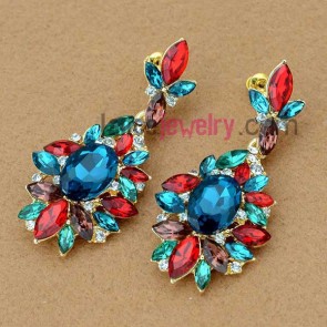 Fashion drop earrings decorated with colorful rhinestone and crystal