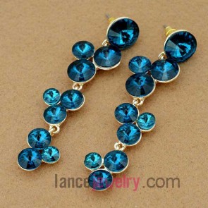 Practical zinc alloy drop earrings decorated with blue crystal