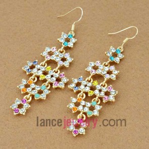 Sweet rhinestone flower drop earrings