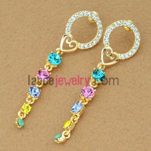 Elegant zinc alloy earrings decorated with rhinestone chain 