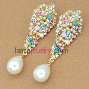 Simple beads & rhinestone drop earrings