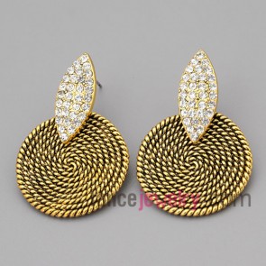 Fashion earrings with shiny rhinestone decorated gold zinc alloy 