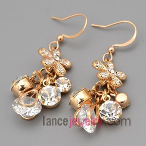 Dazzling earrings decorated gold brass with cute flower and transparent cubic zirconia 