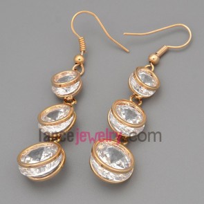 Retro earrings with gold brass decorated different size transparent cubic zirconia pendant 