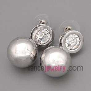 Cute earrings with siver brass decorated transparent cubic zirconia and ccb bead