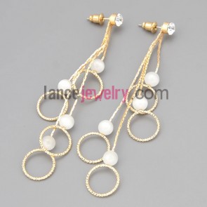 Nice earrings with zinc alloy decorated shiny rhinestone and rings and cat eyes