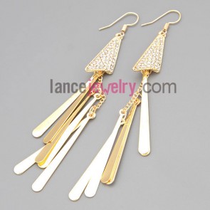 Simple earrings with zinc alloy decorated shiny rhinestone and pendants