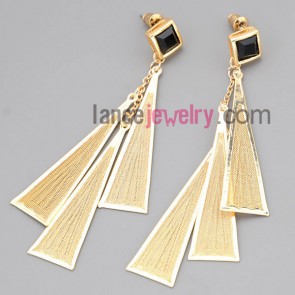 Delicate earrings with gold zinc alloy decorated black rhinestone 