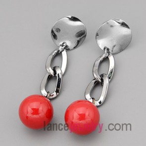 Trendy earrings with silver zinc alloy rings decorated  red beads
