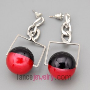 Nice earrings with silver zinc alloy rings decorated big size beads