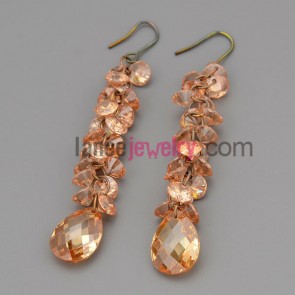 Romantic earrings with brass decorate many shiny crystal beads