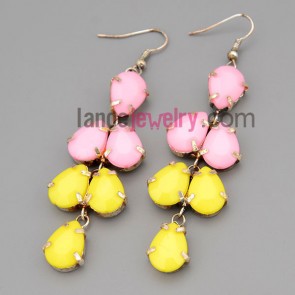 Cute earrings with brass decorate multicolor resin

