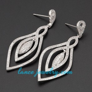 Original drop earrings with cubic zirconia decoration 