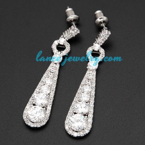 Elegant alloy earrings decorated with cubic zirconia pendant