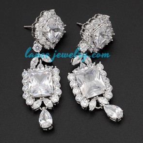 Creative drop earrings with cubic zirconia decoration