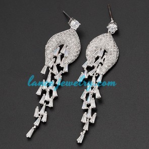 Glittering dangle earrings with cubic zirconia pendants decoration