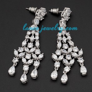 Unique cubic zirconia decorated brass alloy earrings