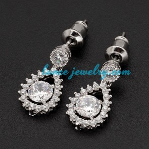 Unusual drop earrings with circle cubic zirconia decoration