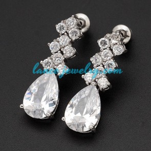 Nice earrings decorated with cubic zirconia & brass alloy