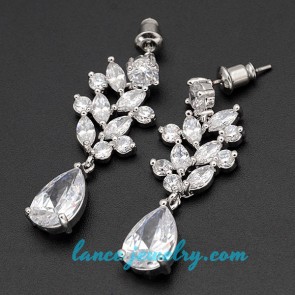 Elegant cubic zirconia decoration alloy earrings