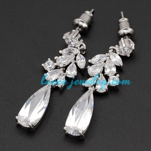 Fashion drop earrings with cubic zirconia decoration