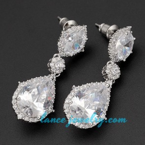 Classical drop earrings with cubic zirconia pendant decoration 