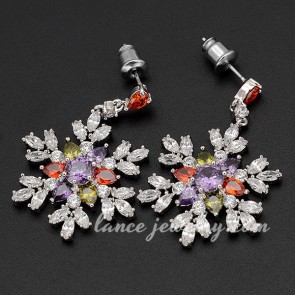 Sweet flower model earrings decorated with colorful cubic zirconia