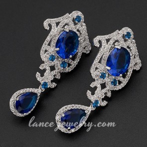 Mysterious blue cubic zirconia decoration earrings