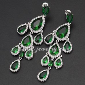 Distinctive chandelier earrings with green cubic zirconia decoration