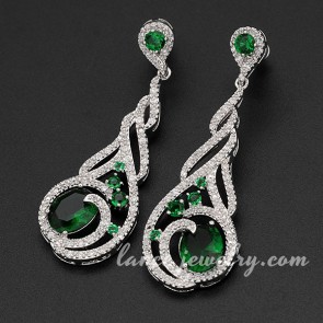 Gorgeous earrings decorated with green cubic zirconia 