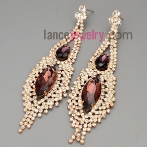 Sweet earrings with brass claw chain pendant decorated shiny rhinestone and different color crystal beads 