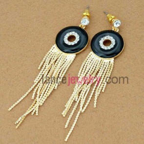 Simple ring shape tassel earrings with rhinestone decoration