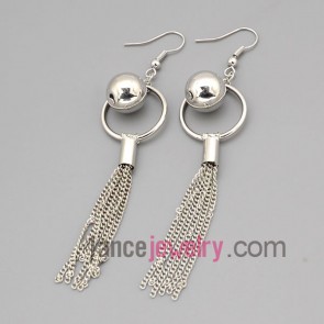 Simple earrings with zinc alloy rings decorated big size ccb bead and chain pendant