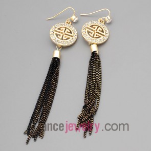 Fashion earrings with zinc alloy  decorated shiny rhinestone and chain pendant
