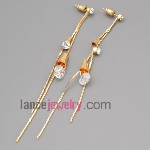 Cute earrings with zinc alloy decorated shiny rhinestone and  chain pendant