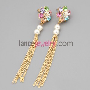 Colorful earrings with zinc alloy decorated multicolor crystal and abs beads