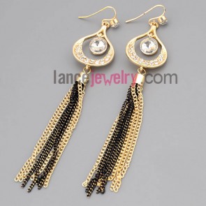 Trendy earrings with zinc alloy decorated rhinestone and chain pendant