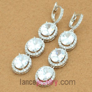 Romantic earrings with copper alloy pendant decorated transparent cubic zirconia with many circles