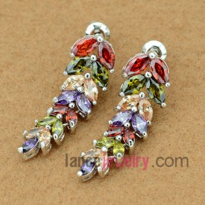 Colorful earrings with copper alloy pendant decorated multicolor cubic zirconia 